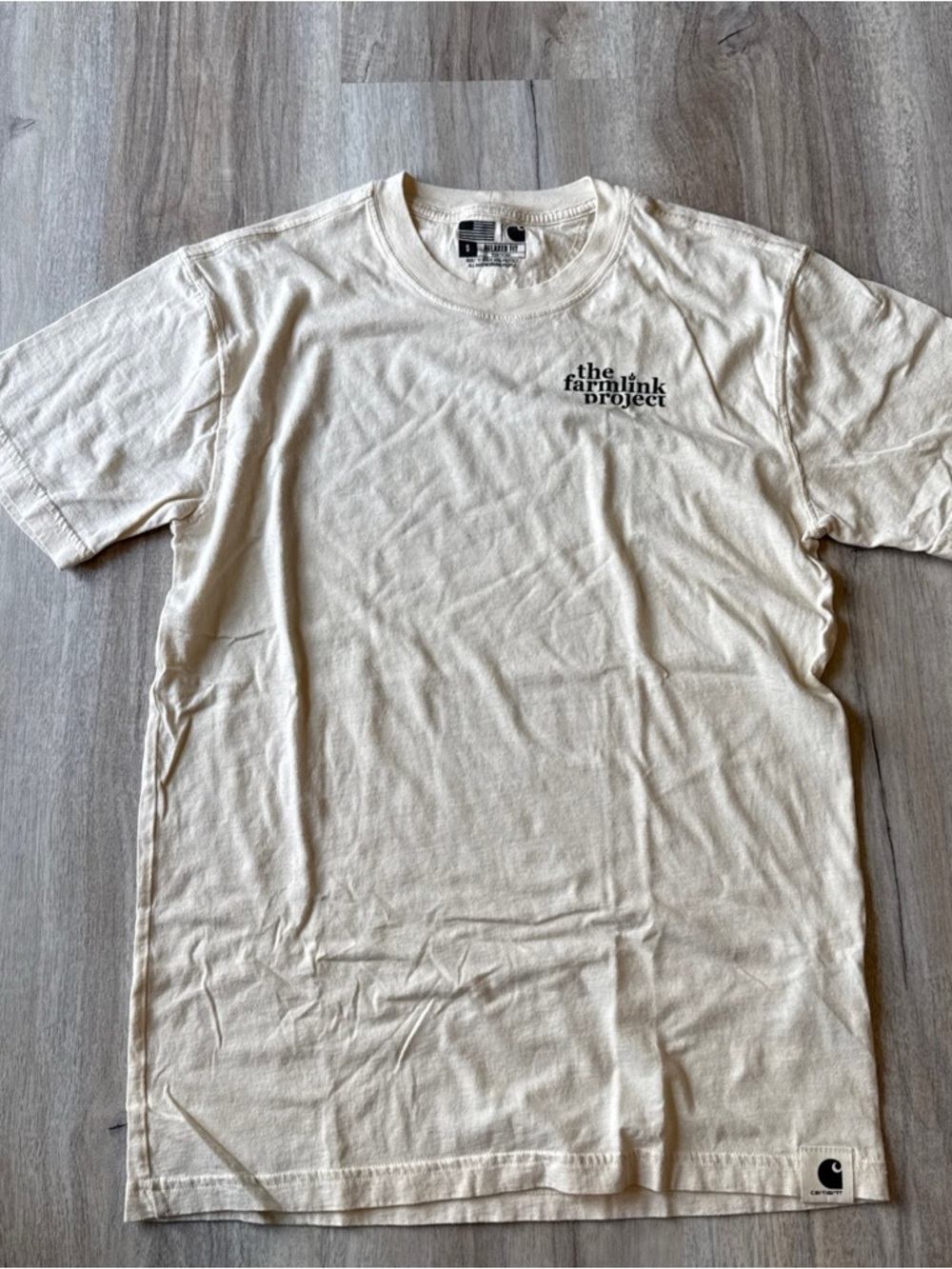 Carhartt NWOT Small Cream Short Sleeve Tee with The Farmlink Project Chest Logo